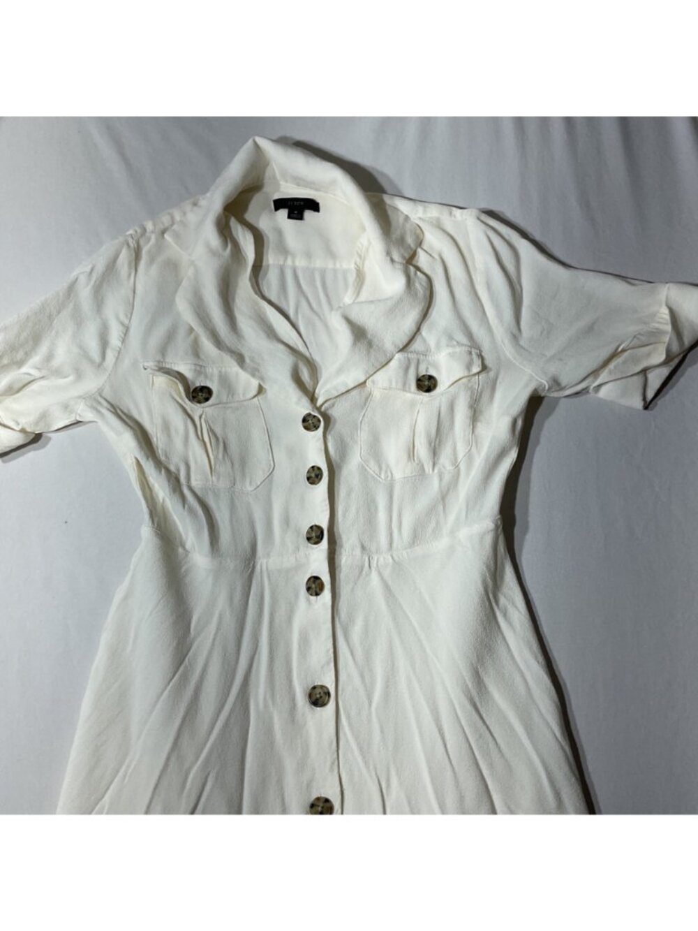 J crew Button-Front Midi Dress size 4 Collared Neck & Short Sleeves - Ivory - Picture 8 of 12
